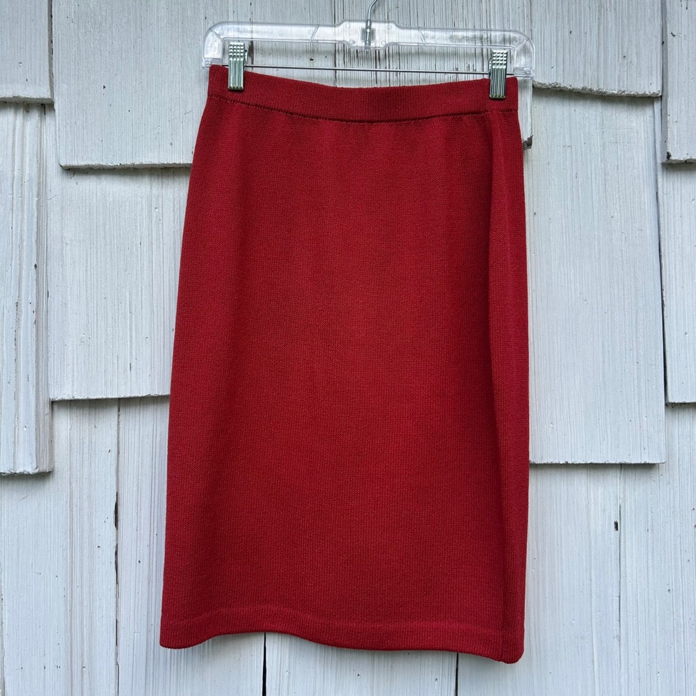 St John Collection Marie Gray Santana Knit Pencil Skirt Orange Red Size 4 USA